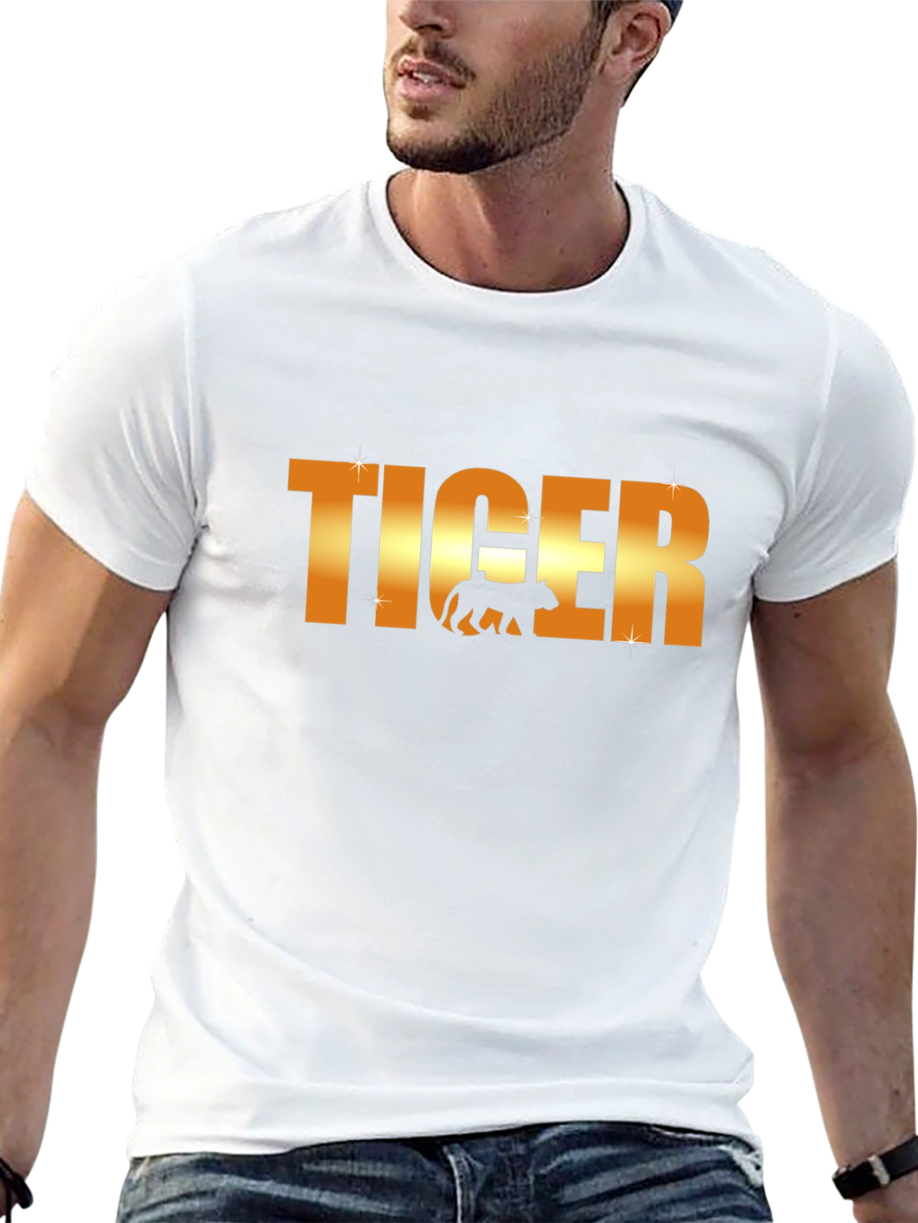 Tiger Graphic T-Shirt - Gold Text Design