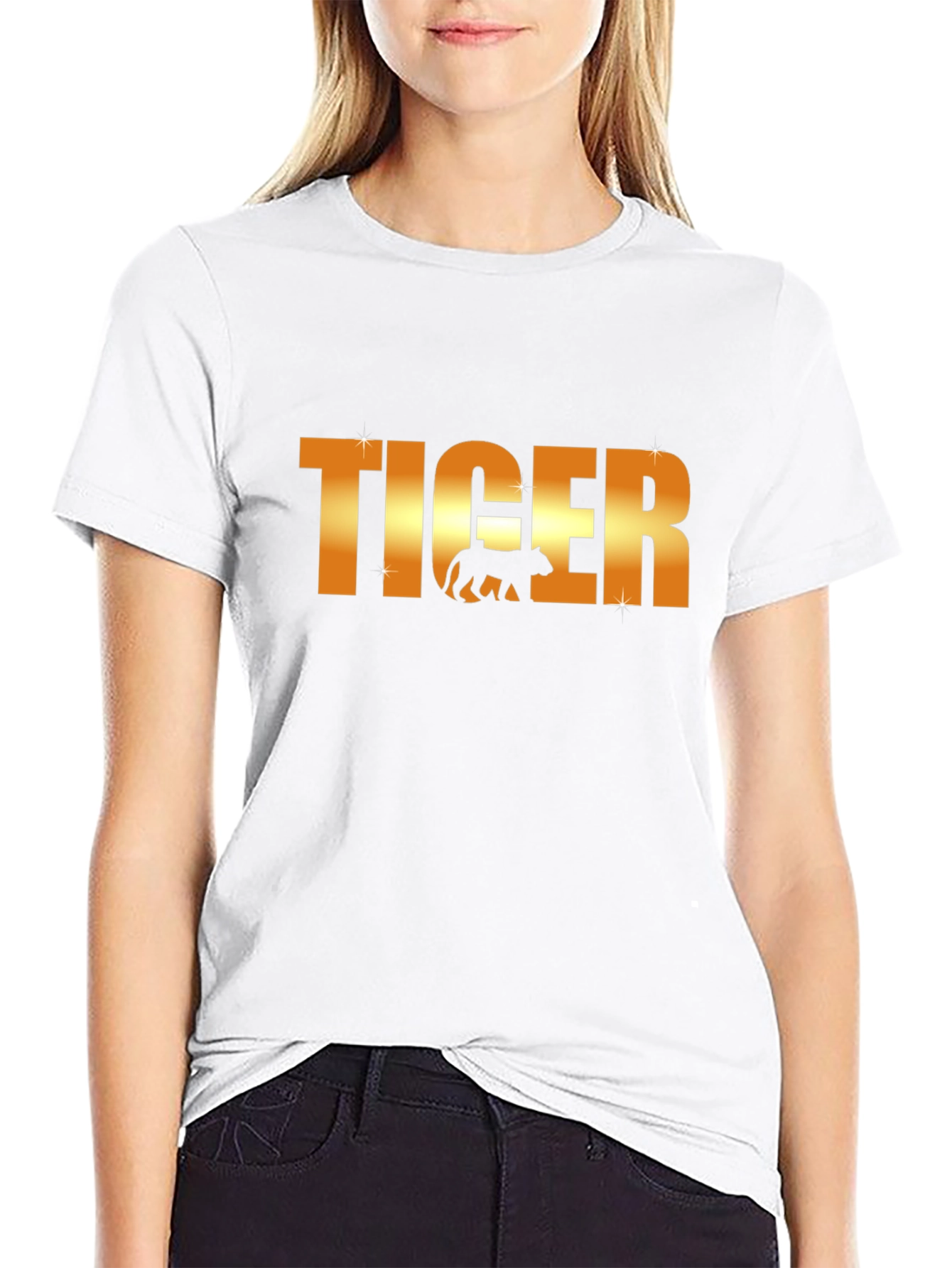 Tiger Graphic T-Shirt - Gold Text Design