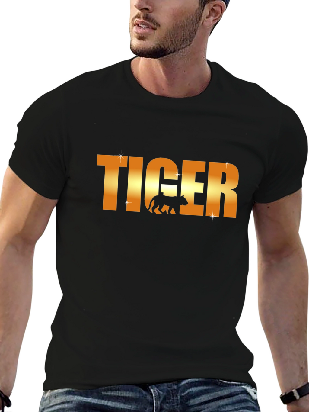 Tiger Graphic T-Shirt - Gold Text Design