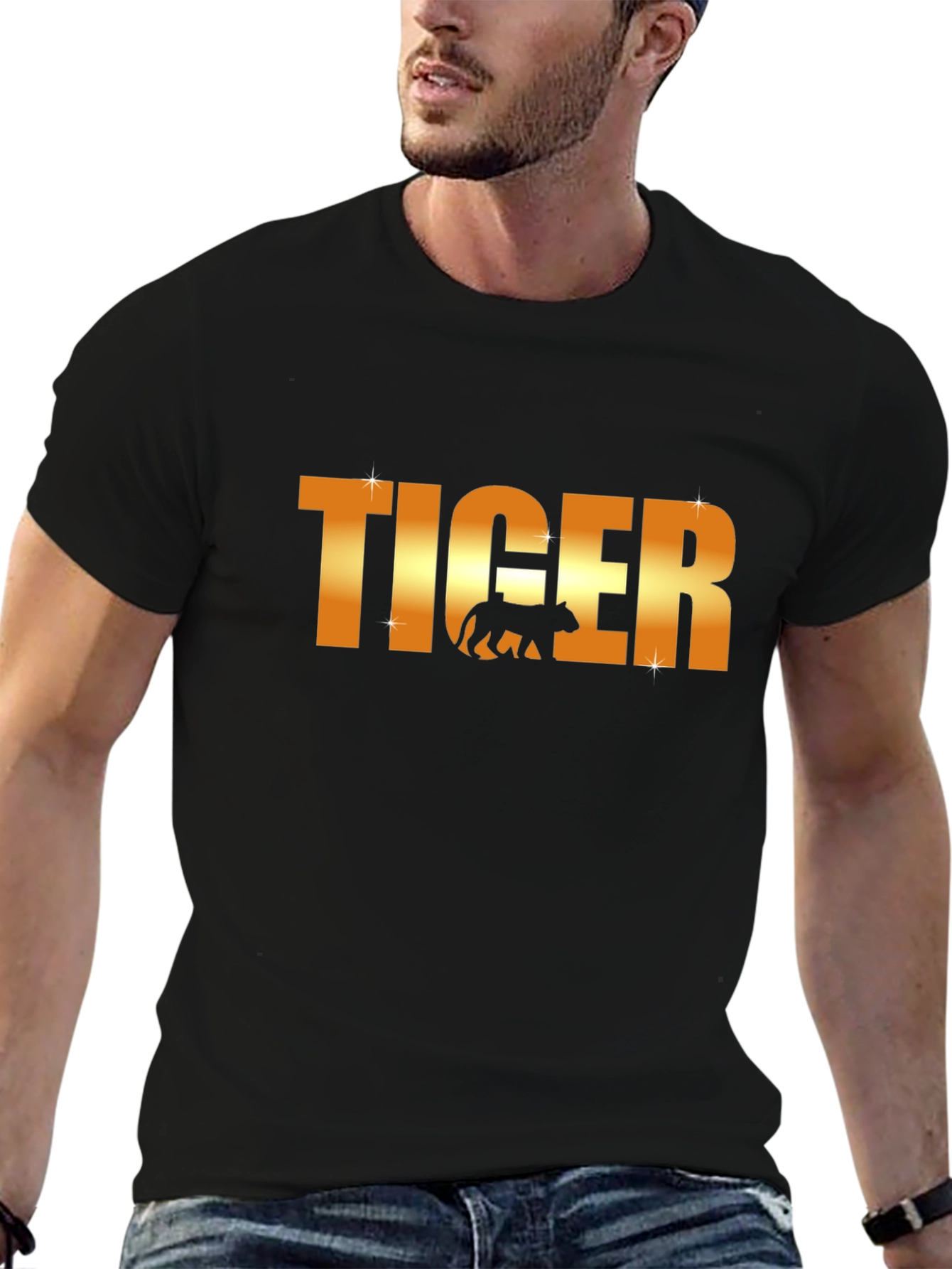 Tiger Graphic T-Shirt - Gold Text Design