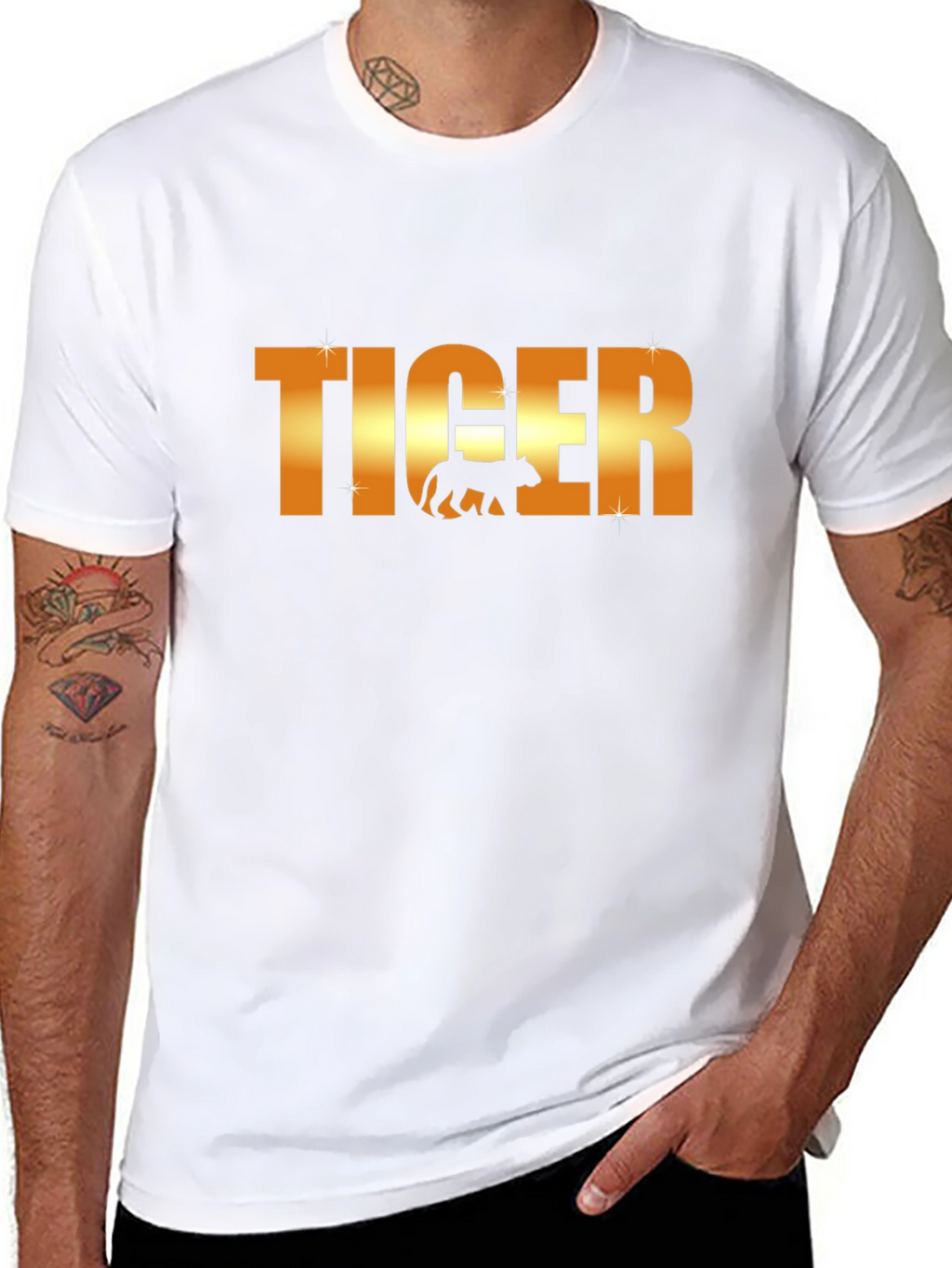 Tiger Graphic T-Shirt - Gold Text Design