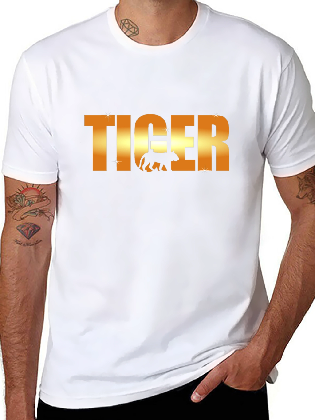 Tiger Graphic T-Shirt - Gold Text Design