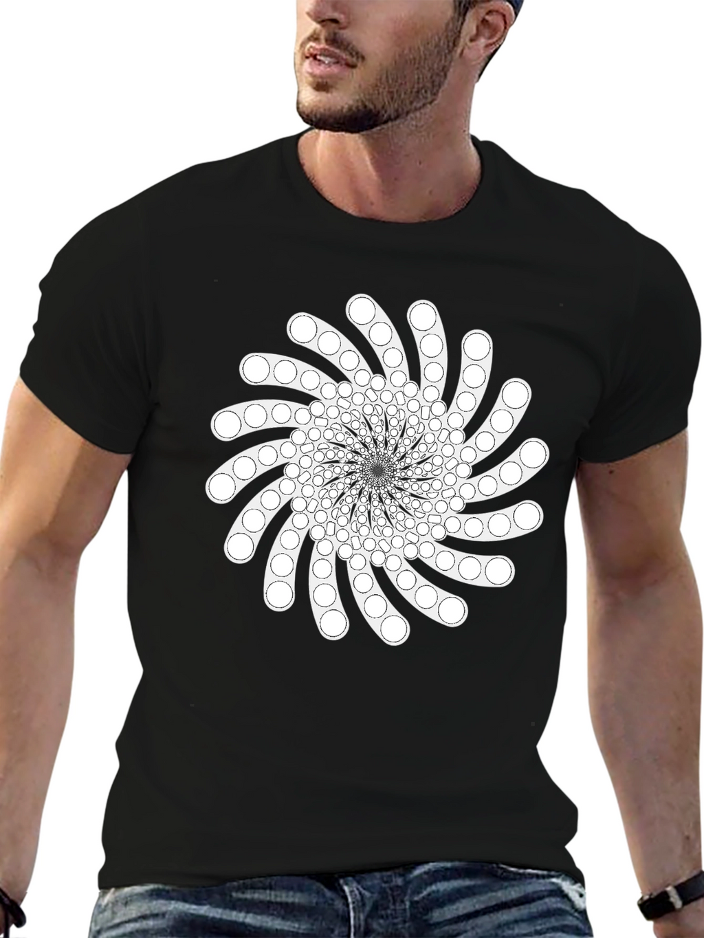 Geometric Swirl Graphic Tee - Black