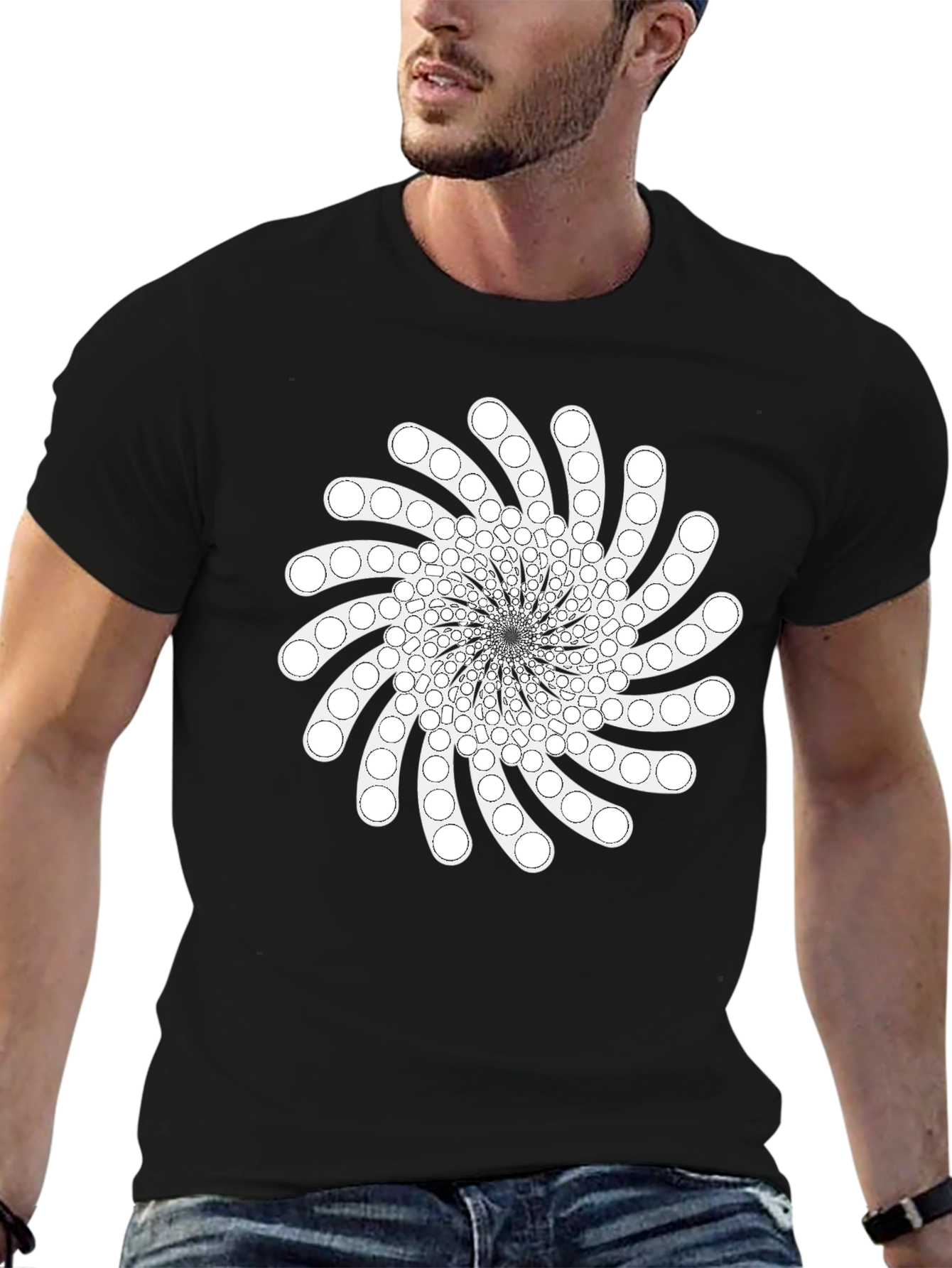 Geometric Swirl Graphic Tee - Black
