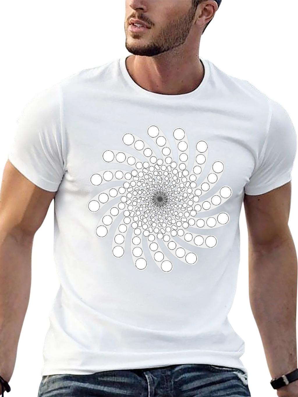 Geometric Swirl Graphic Tee - Black