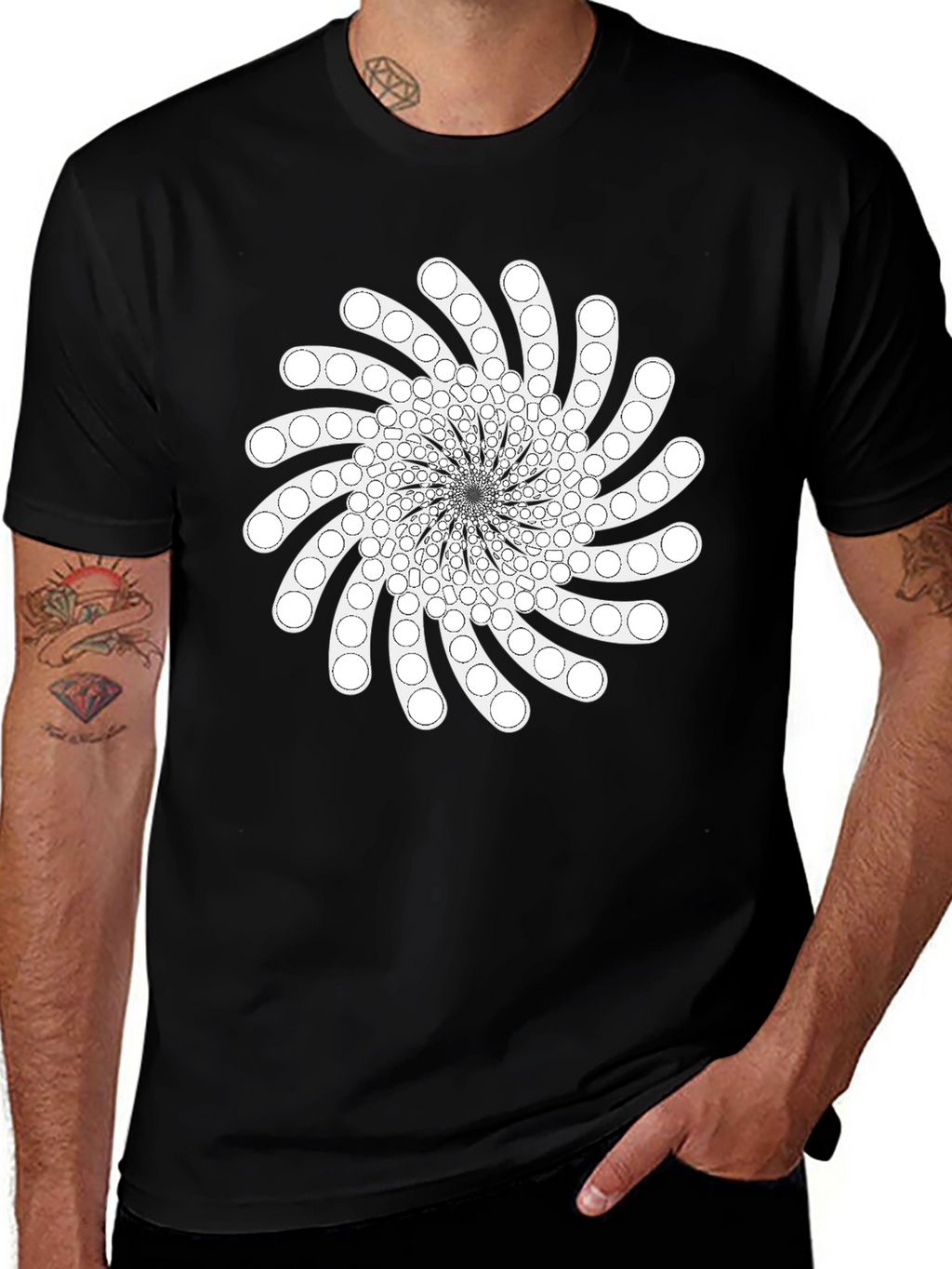 Geometric Swirl Graphic Tee - Black