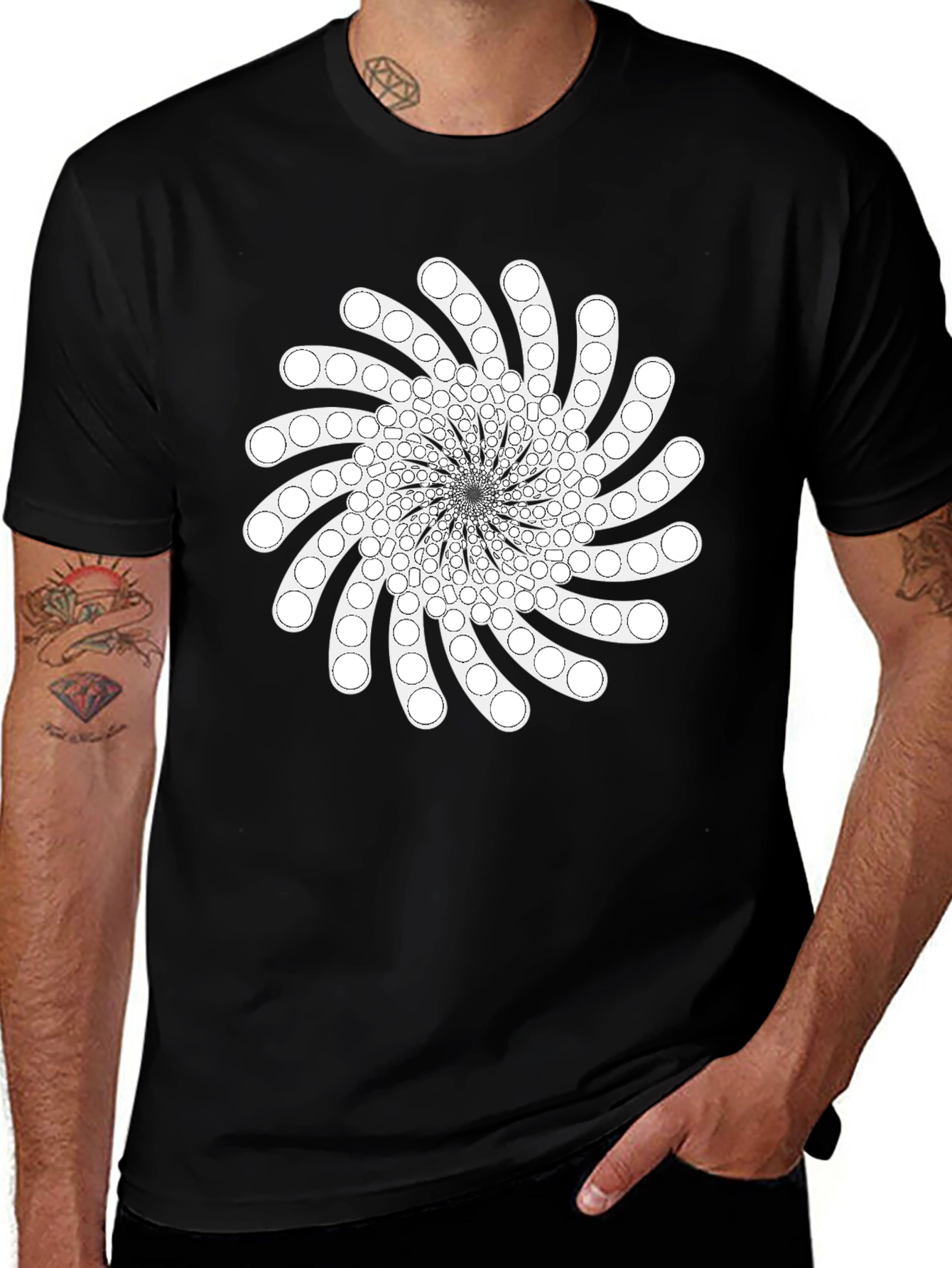 Geometric Swirl Graphic Tee - Black