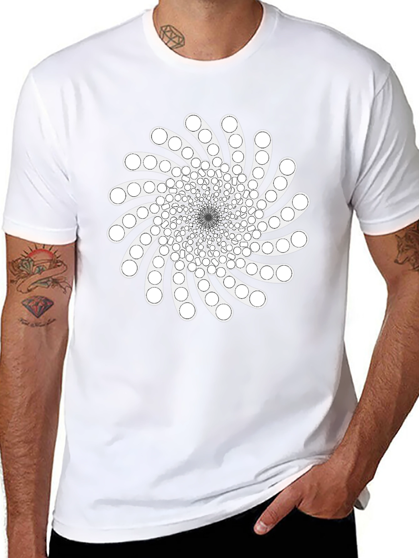Geometric Swirl Graphic Tee - Black