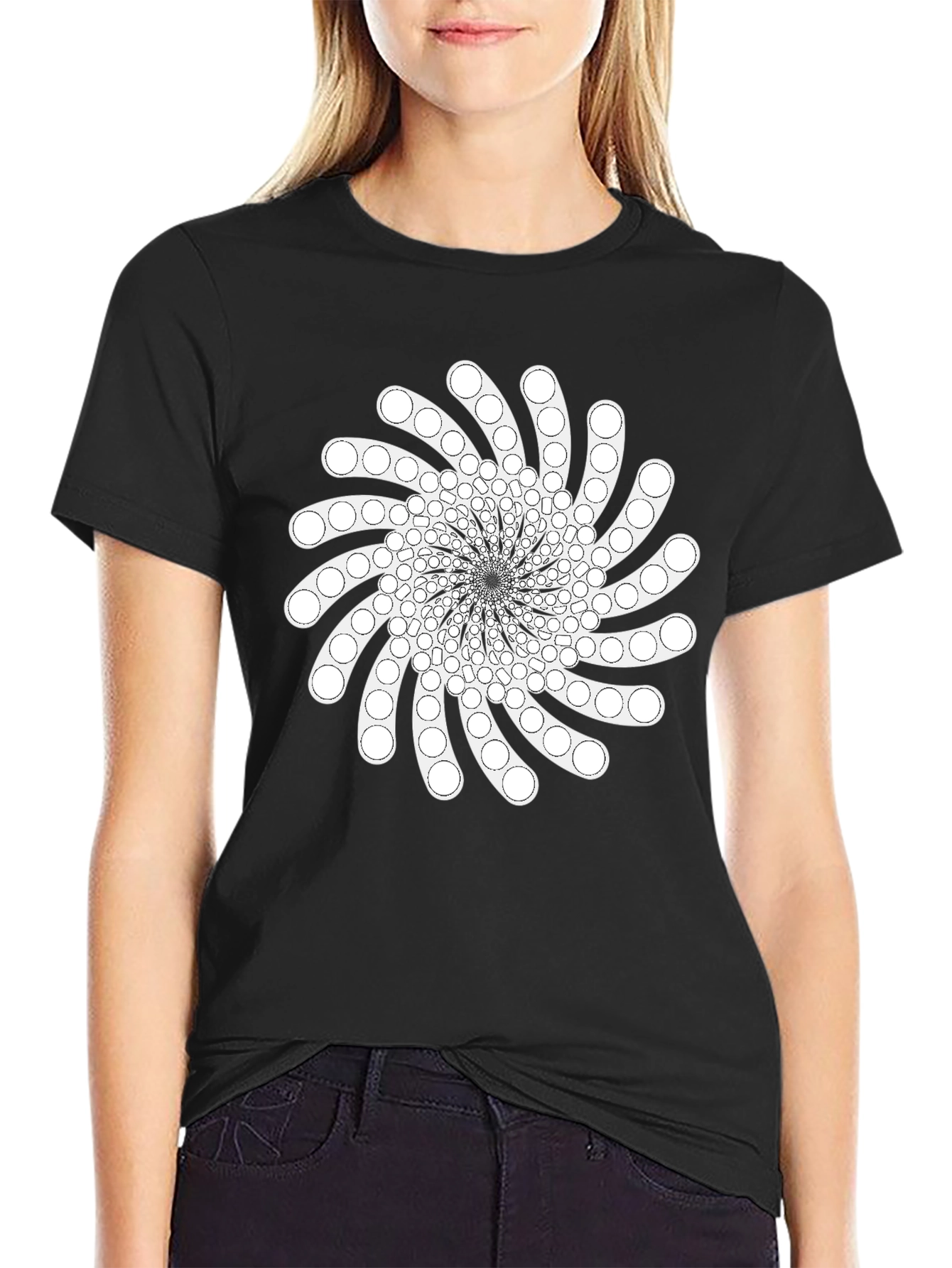 Geometric Swirl Graphic Tee - Black