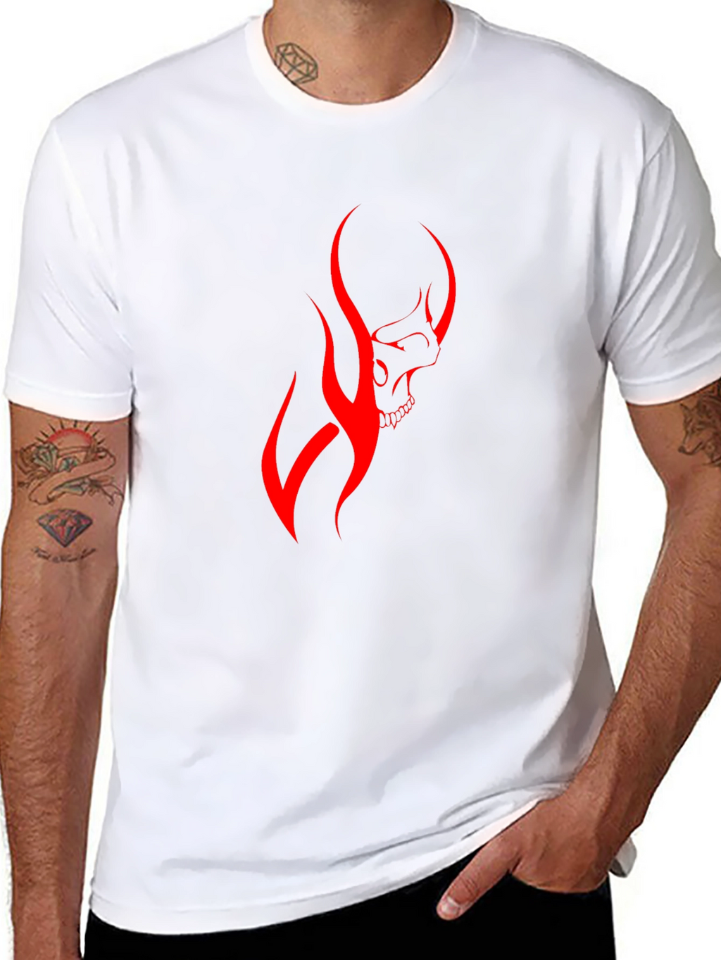 Mens Black T-Shirt with Red Skull Graphic
