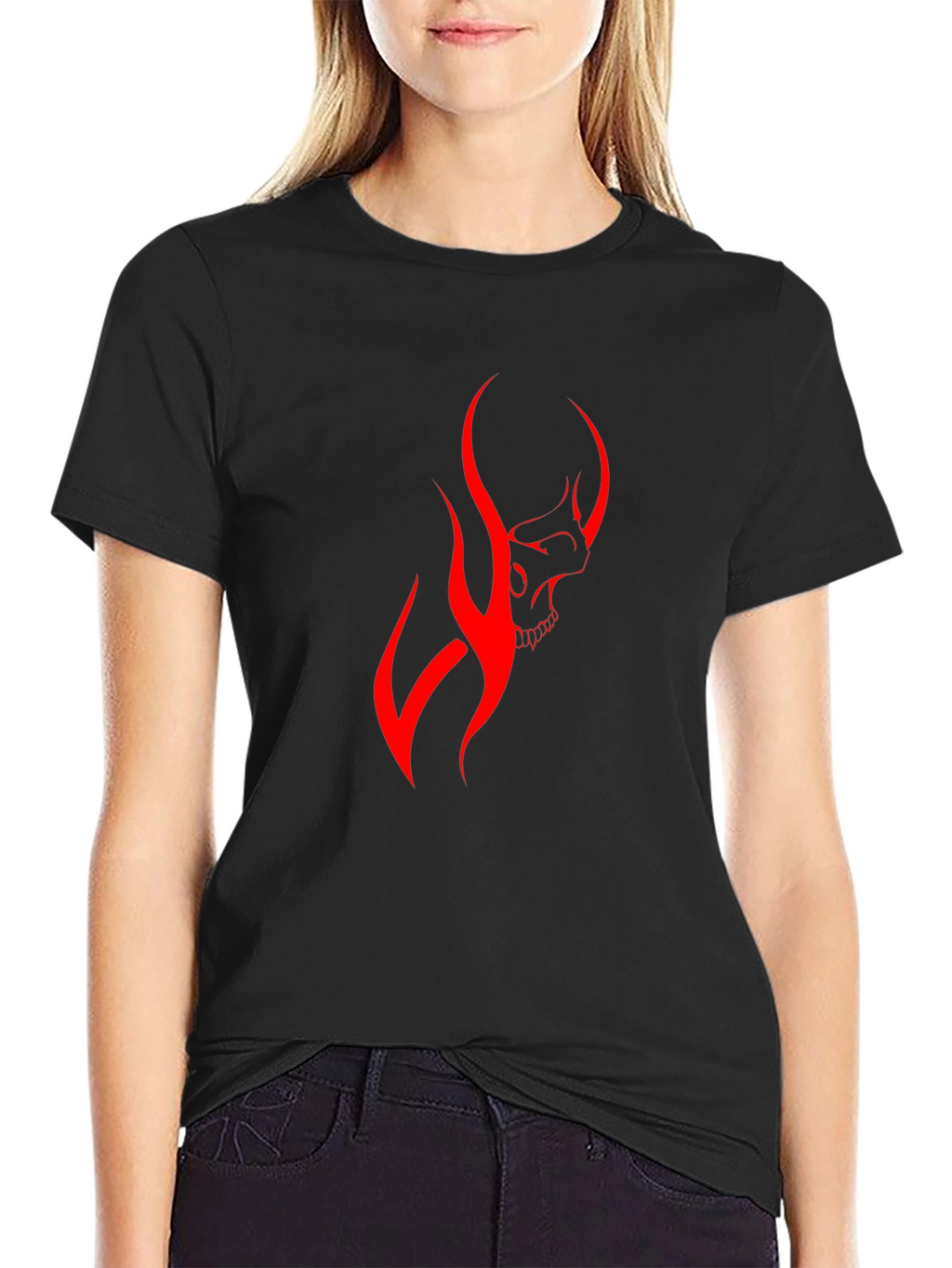 Mens Black T-Shirt with Red Skull Graphic