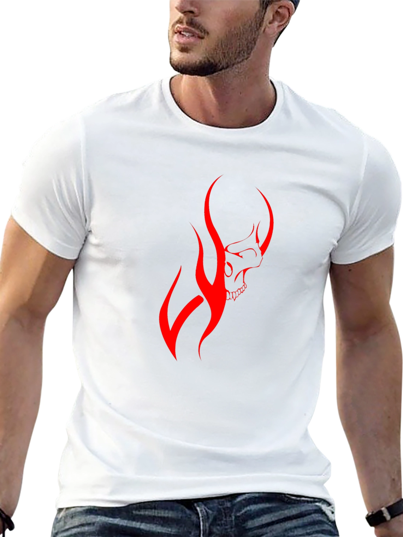 Mens Black T-Shirt with Red Skull Graphic