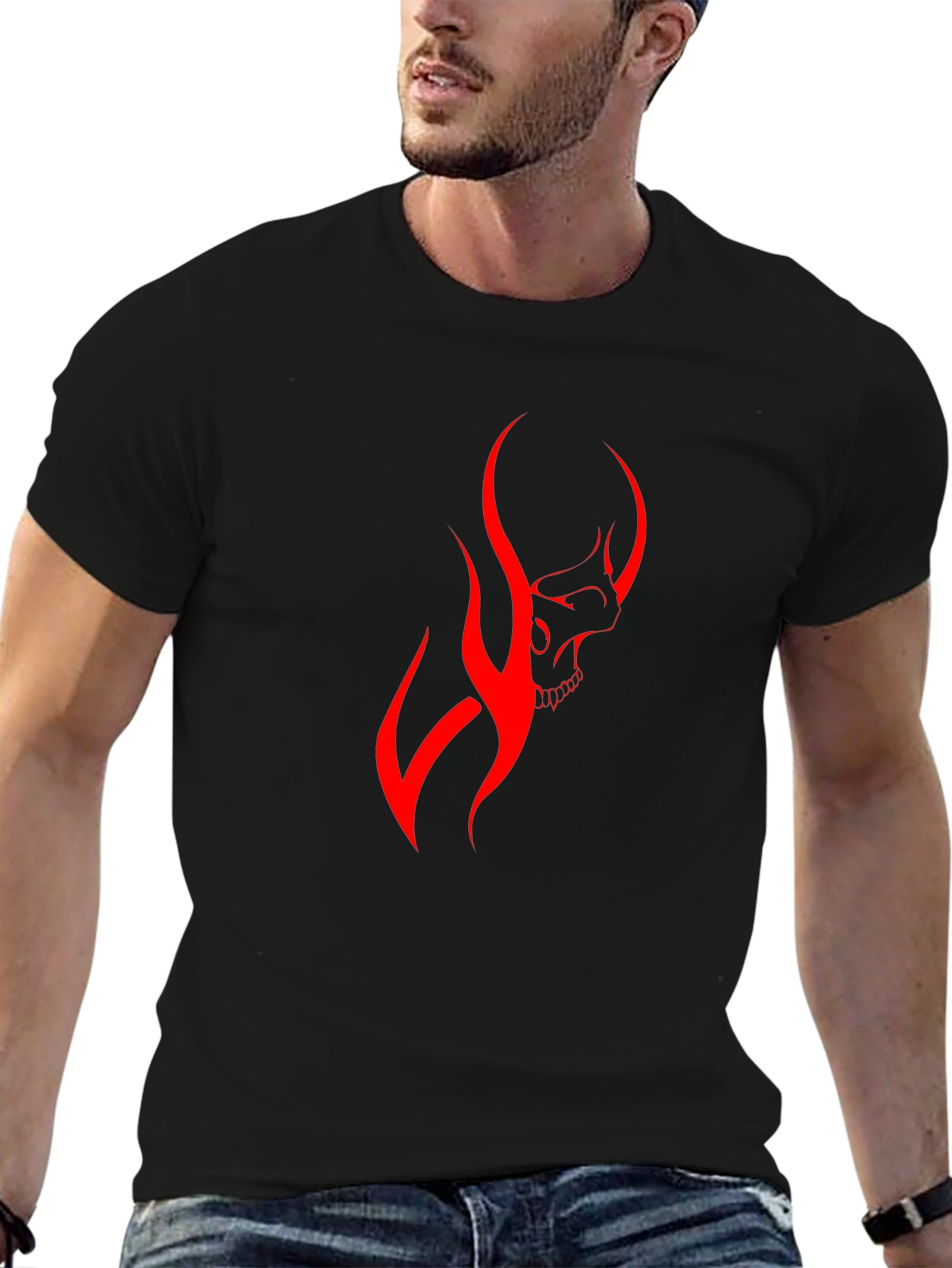 Mens Black T-Shirt with Red Skull Graphic