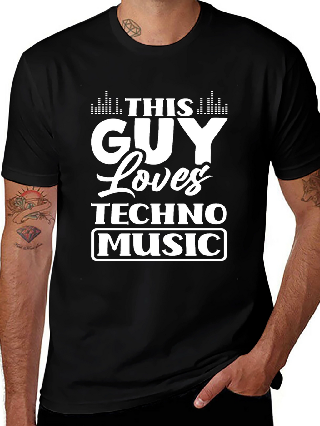 This Guy Loves Techno Music T-Shirt - Black