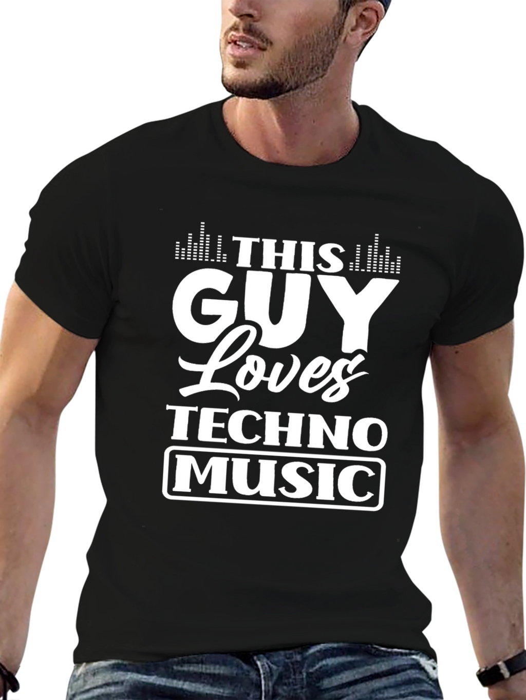 This Guy Loves Techno Music T-Shirt - Black