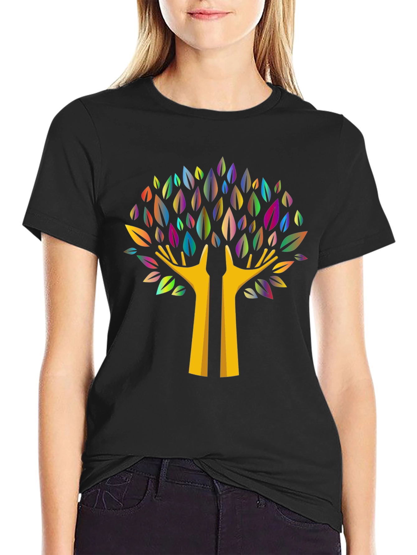 Colorful Tree Graphic Black T-Shirt