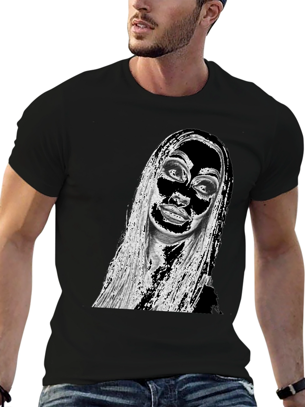 Edgy Graphic Print Tee - Black