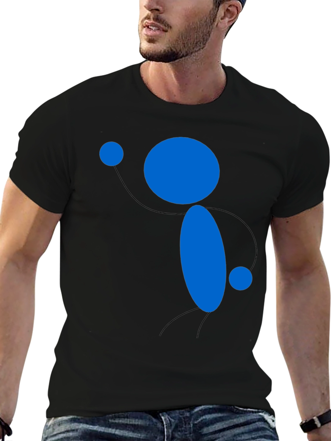Abstract Blue Figure Black T-Shirt