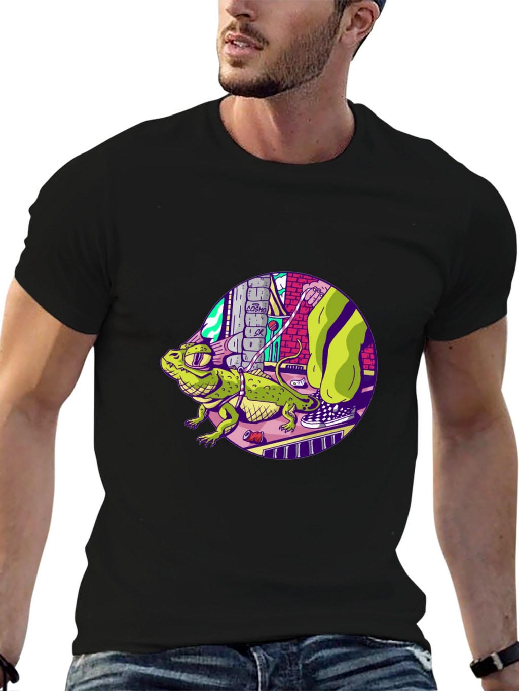 Cool Lizard Graphic Black T-Shirt