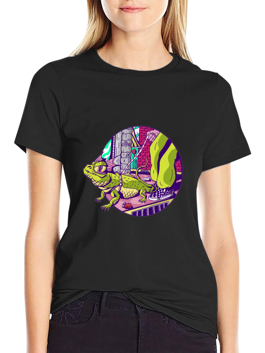 Cool Lizard Graphic Black T-Shirt