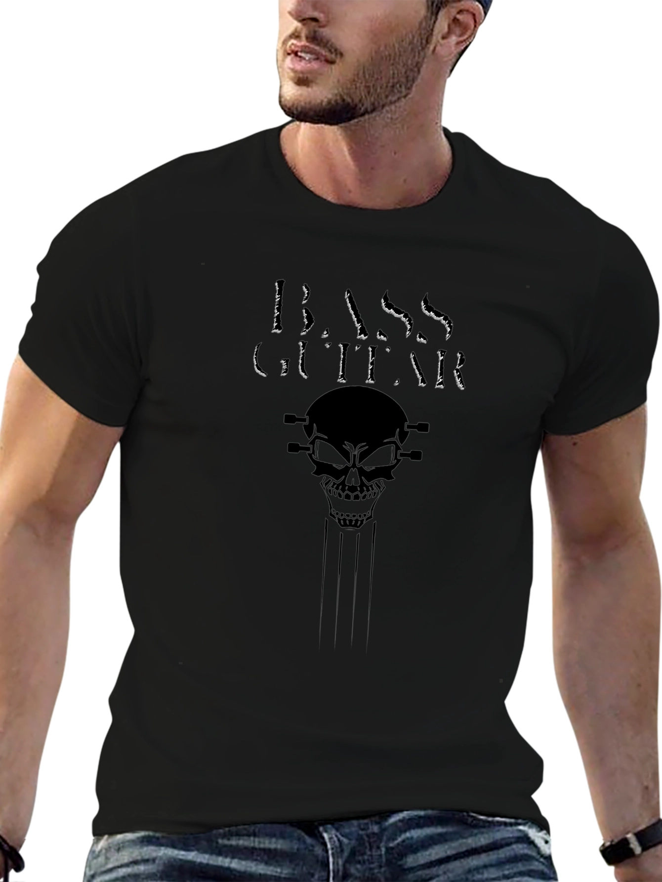 Skull Bass Guitar Graphic T-Shirt - Classic Black