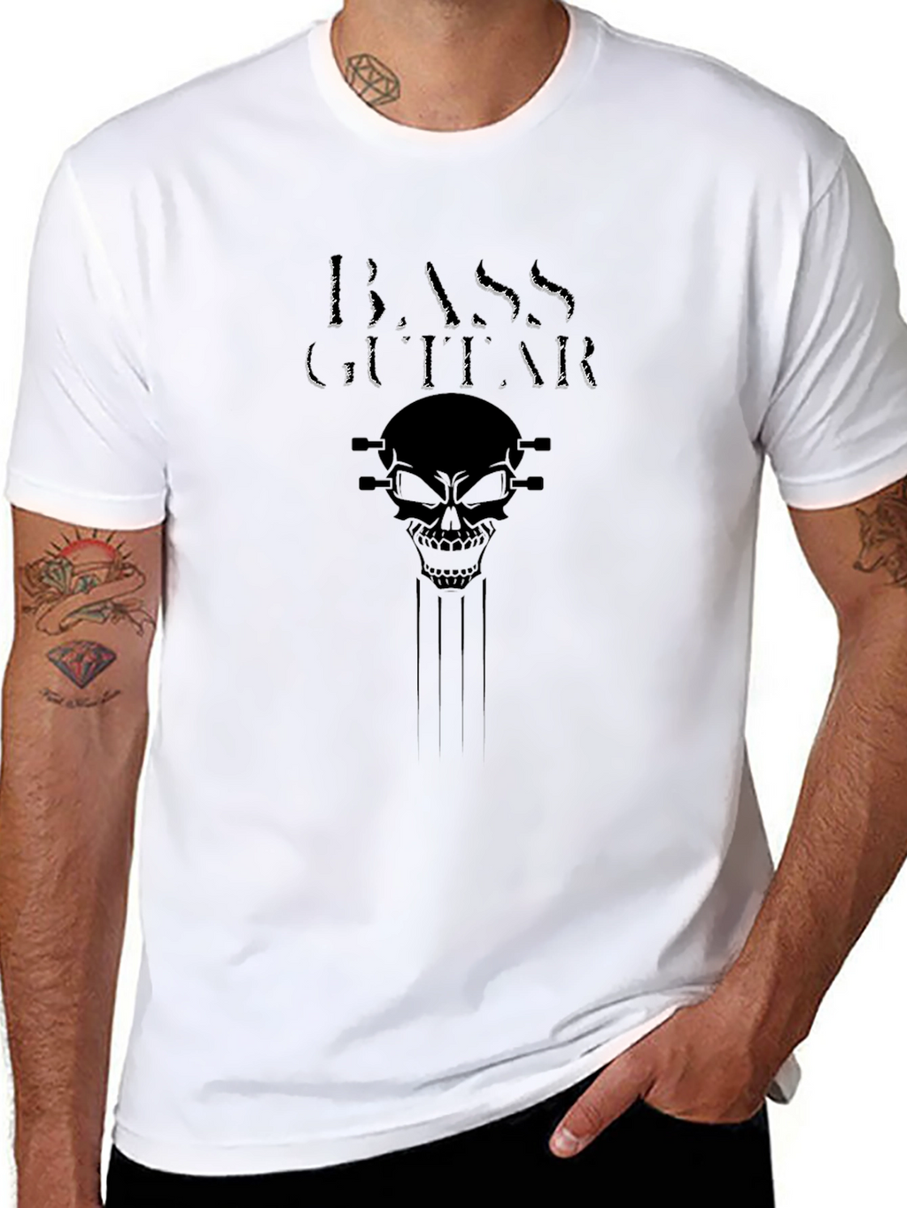 Skull Bass Guitar Graphic T-Shirt - Classic Black