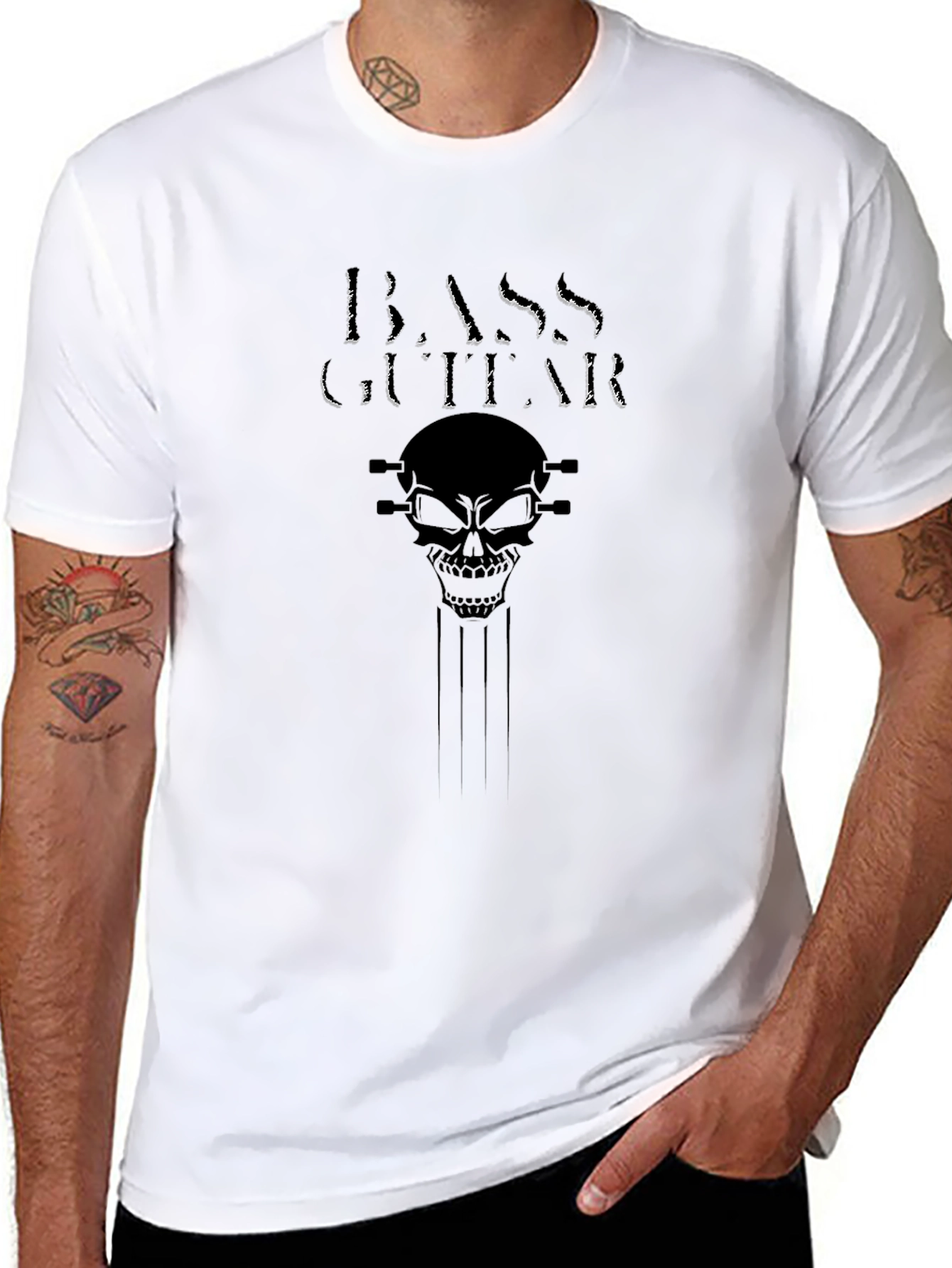 Skull Bass Guitar Graphic T-Shirt - Classic Black