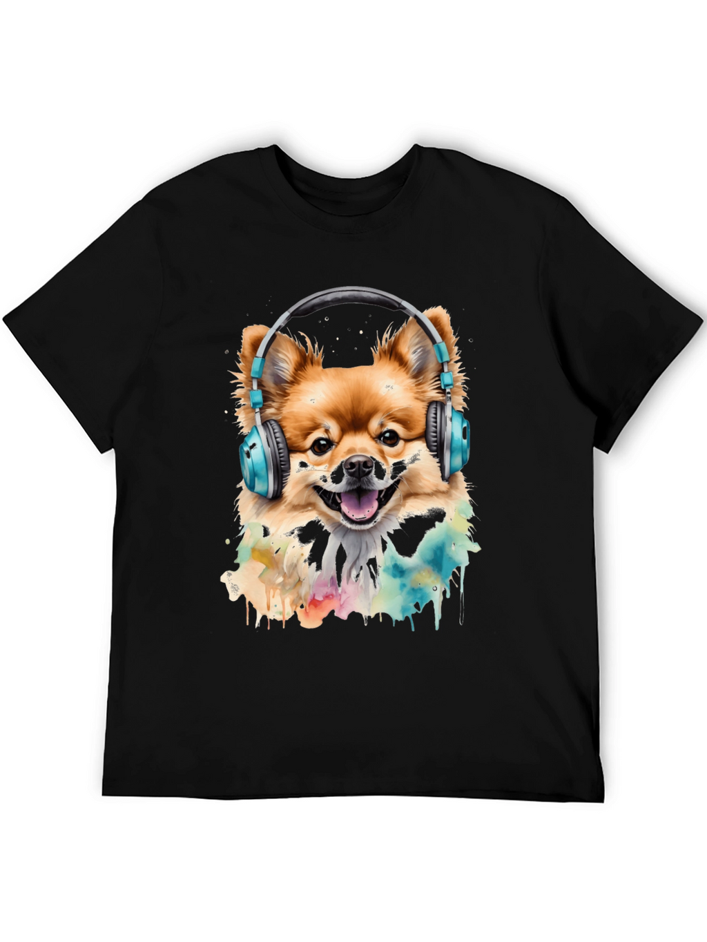 Dog with Headphones T-Shirt - Stylish Black Tee