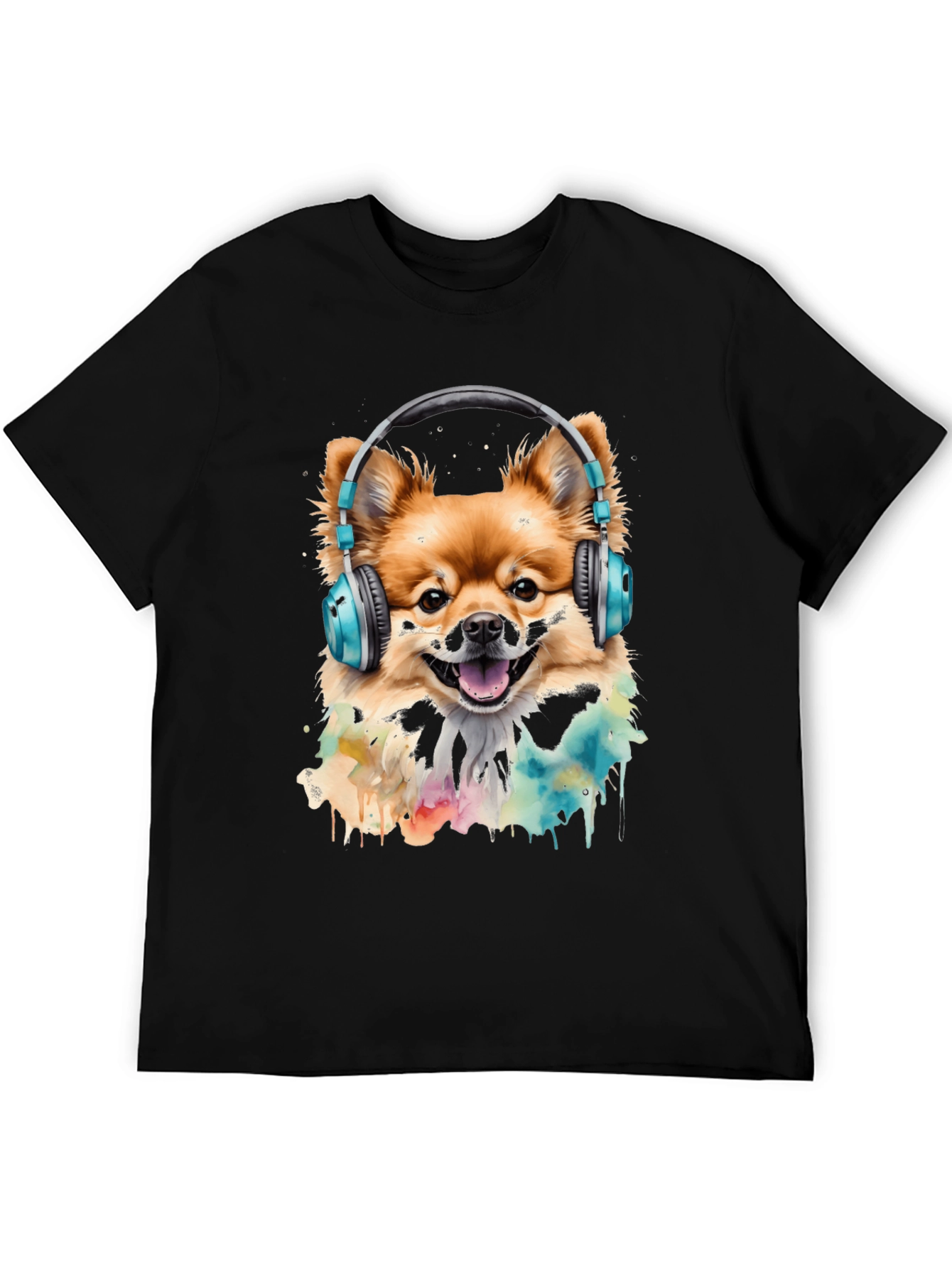 Dog with Headphones T-Shirt - Stylish Black Tee