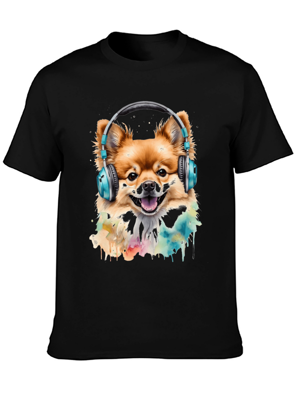 Dog with Headphones T-Shirt - Stylish Black Tee