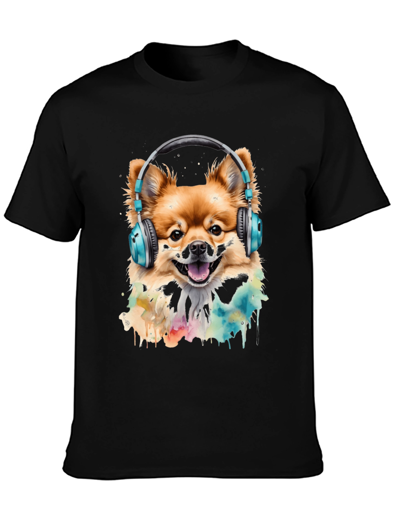 Dog with Headphones T-Shirt - Stylish Black Tee