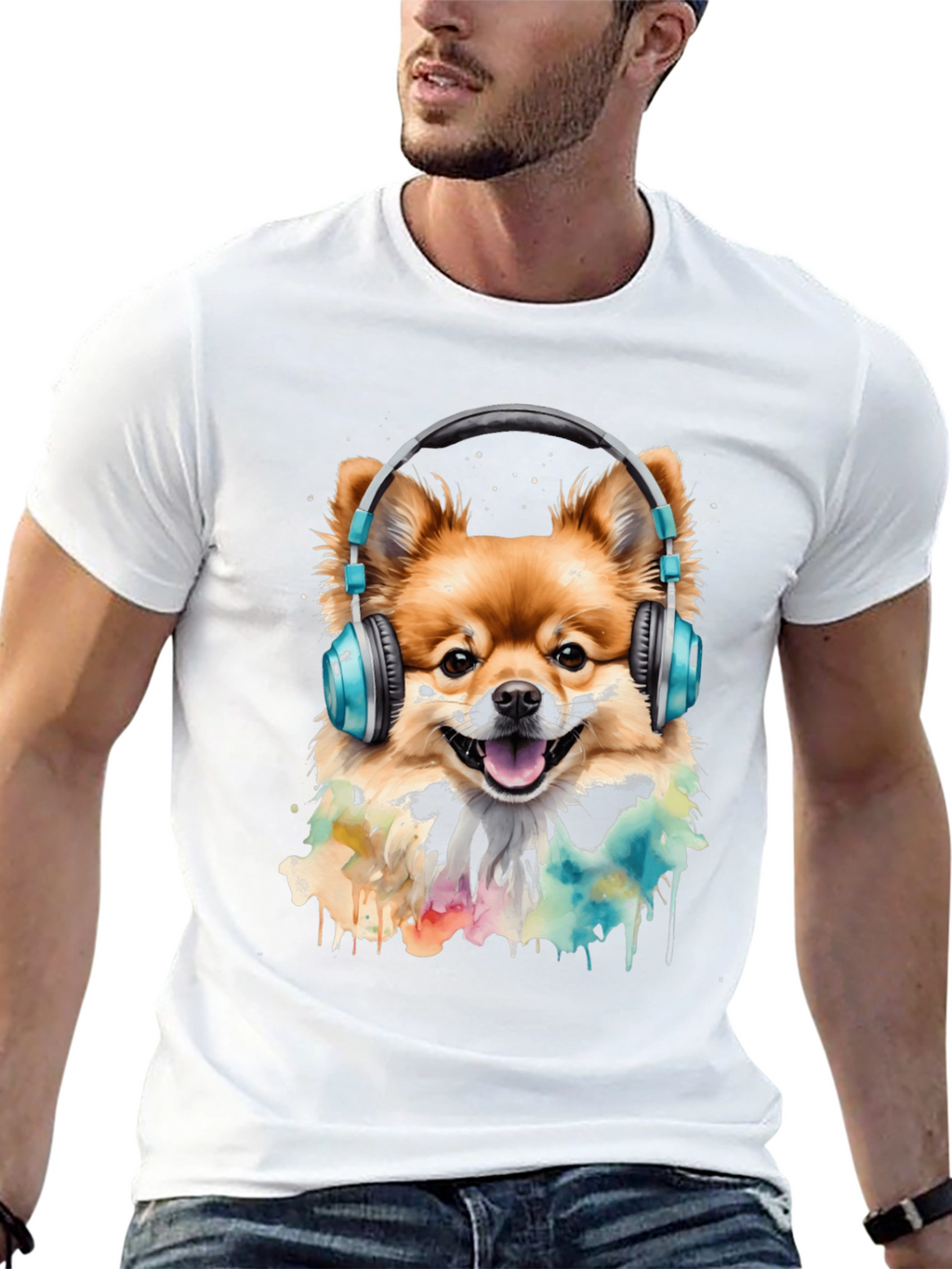 Dog with Headphones T-Shirt - Stylish Black Tee