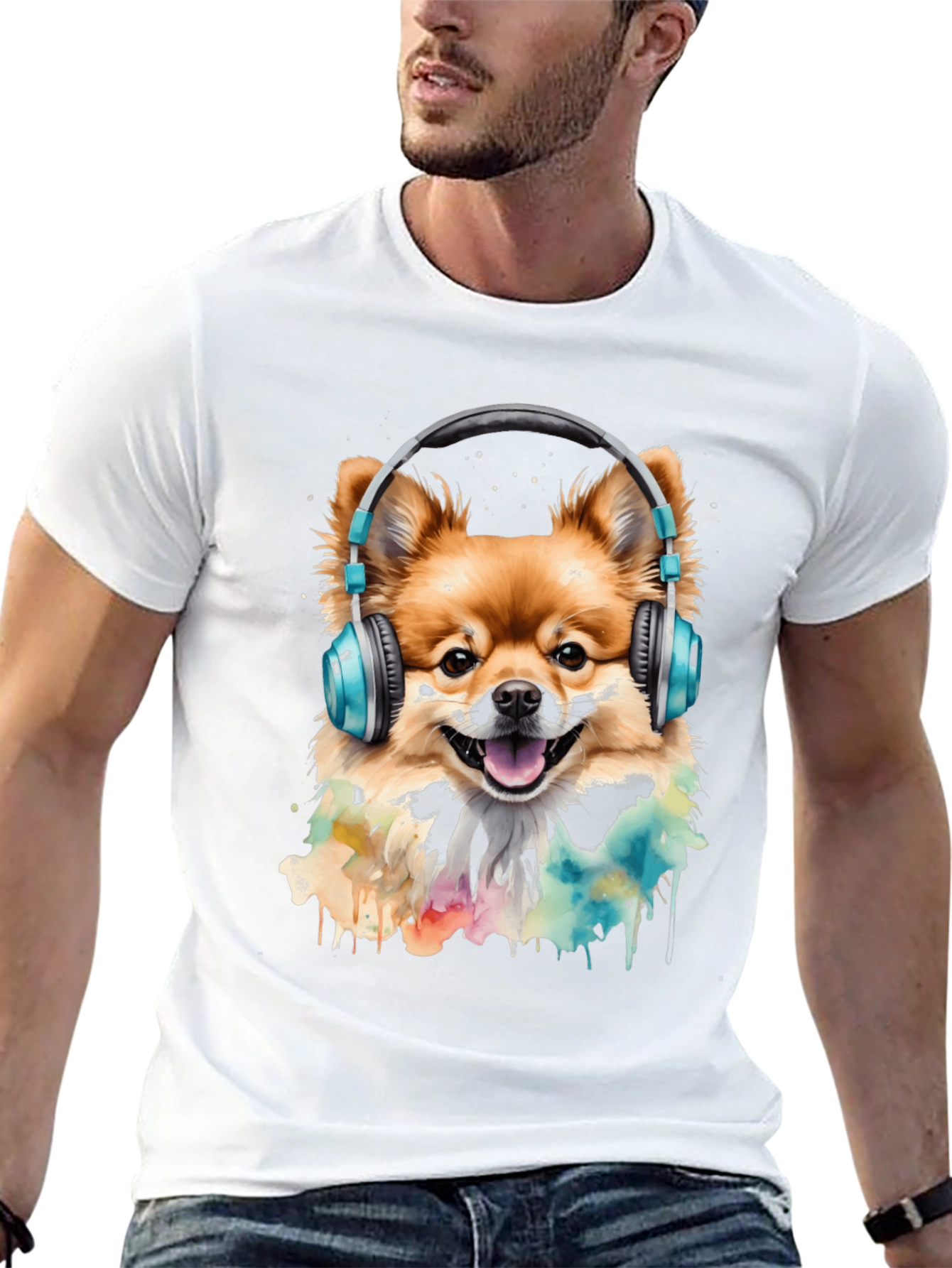 Dog with Headphones T-Shirt - Stylish Black Tee