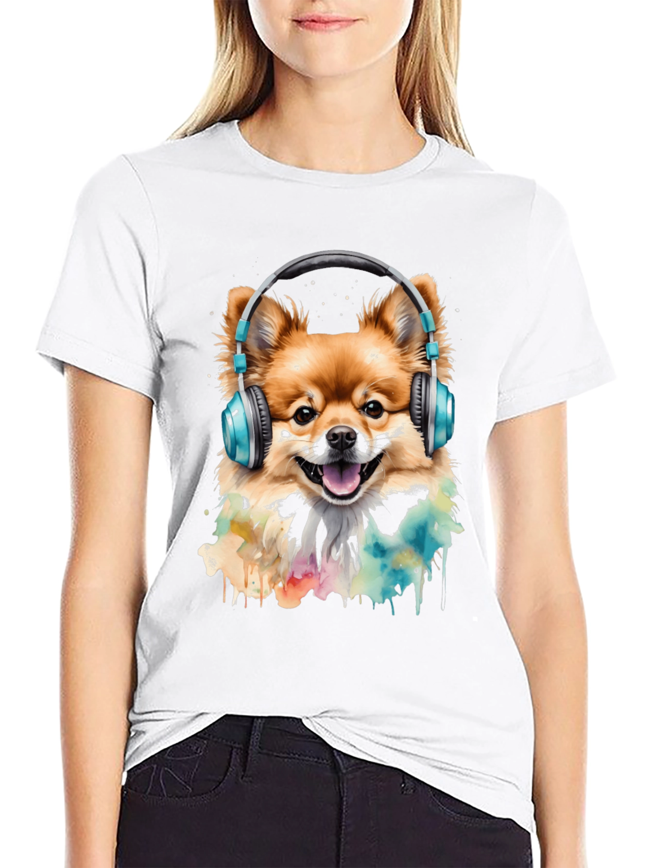 Dog with Headphones T-Shirt - Stylish Black Tee