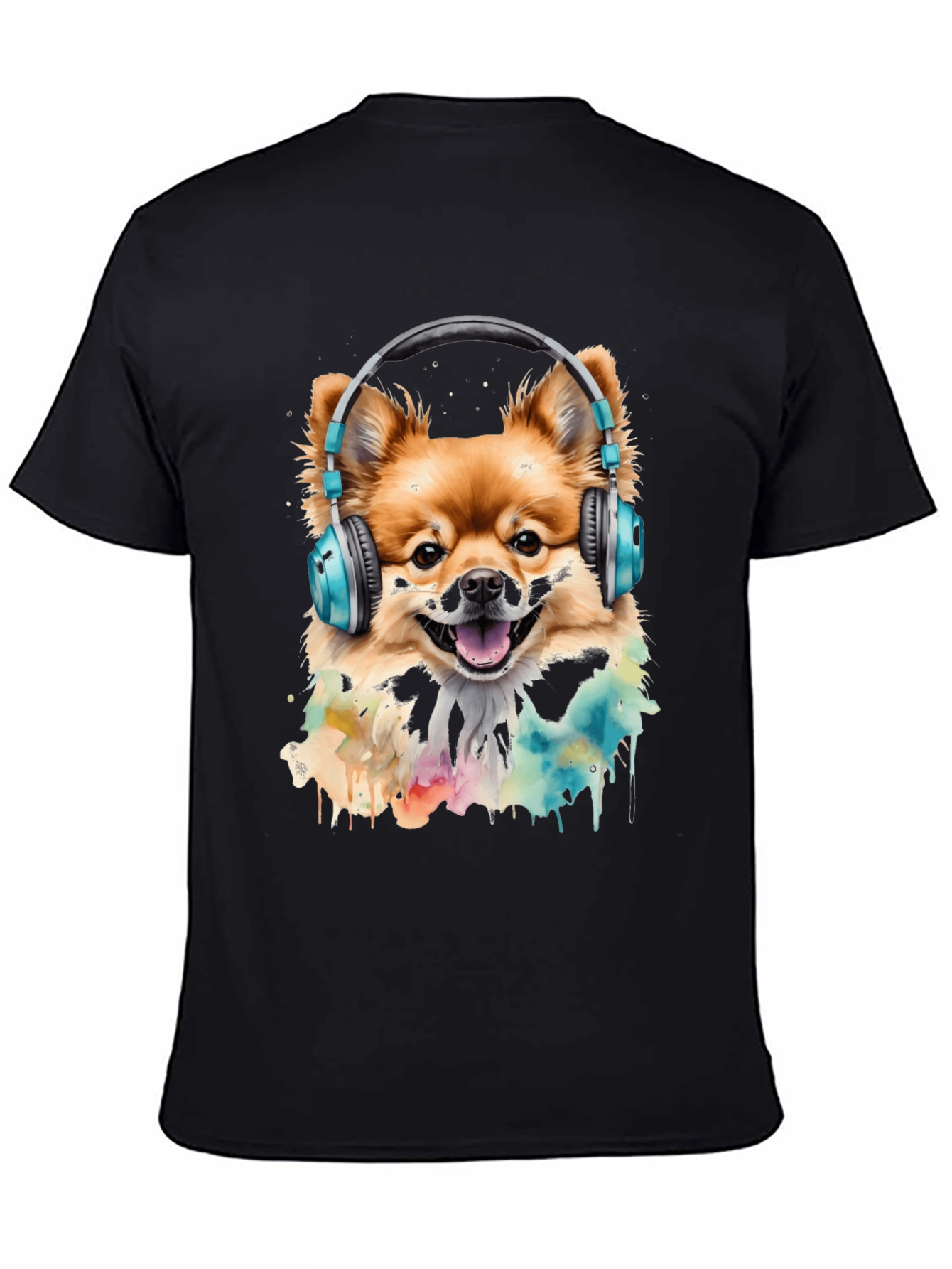 Dog with Headphones T-Shirt - Stylish Black Tee