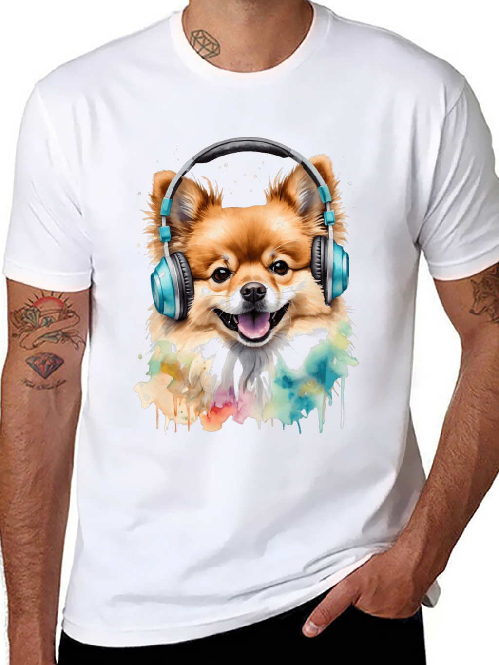 Dog with Headphones T-Shirt - Stylish Black Tee