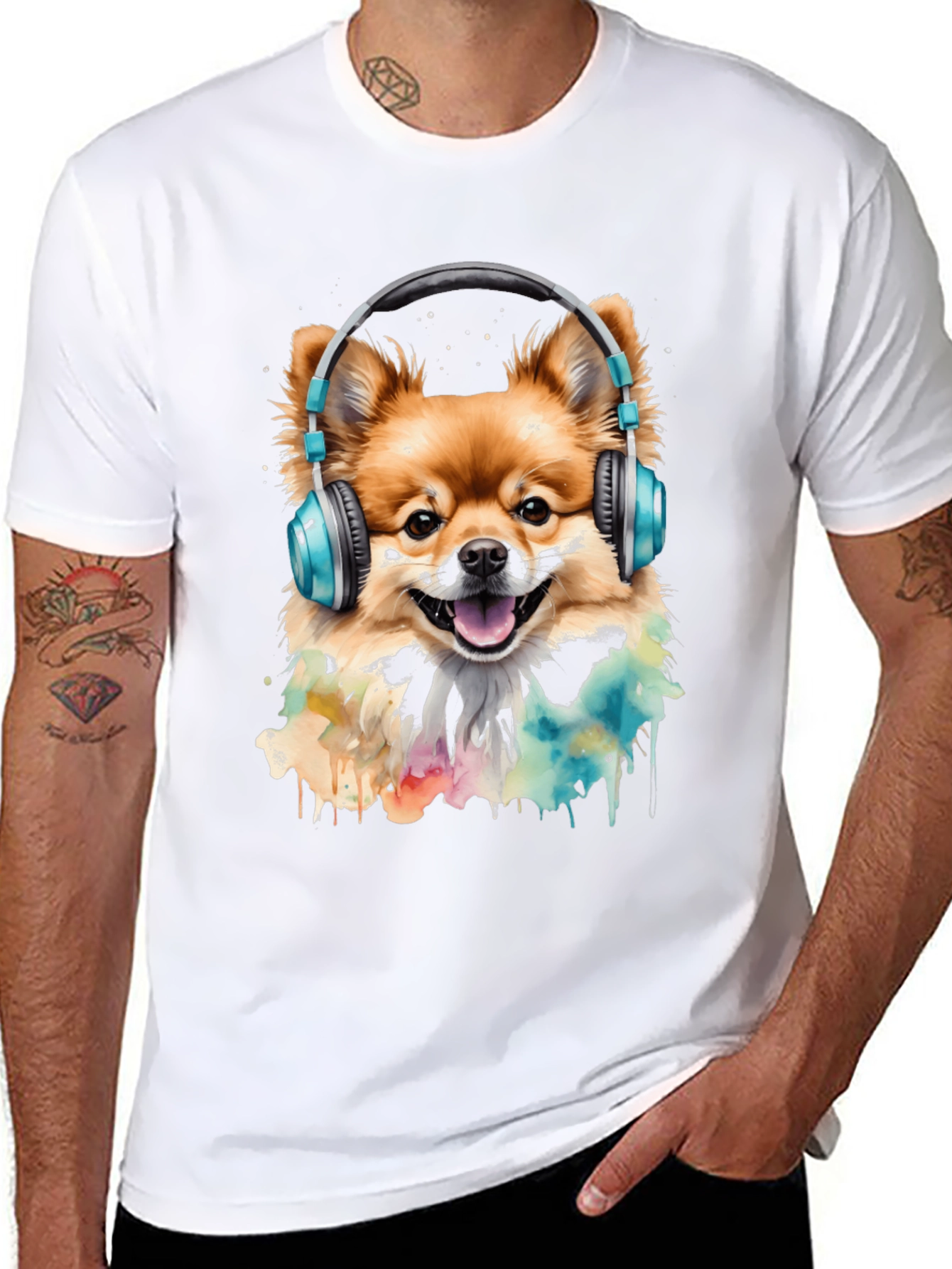 Dog with Headphones T-Shirt - Stylish Black Tee