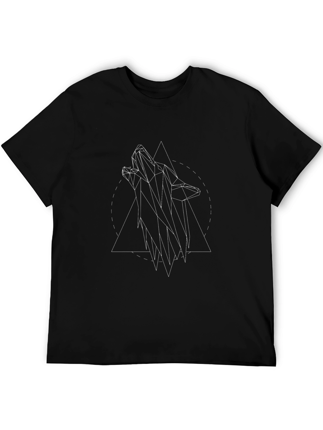 Geometric Wolf Graphic Black T-Shirt
