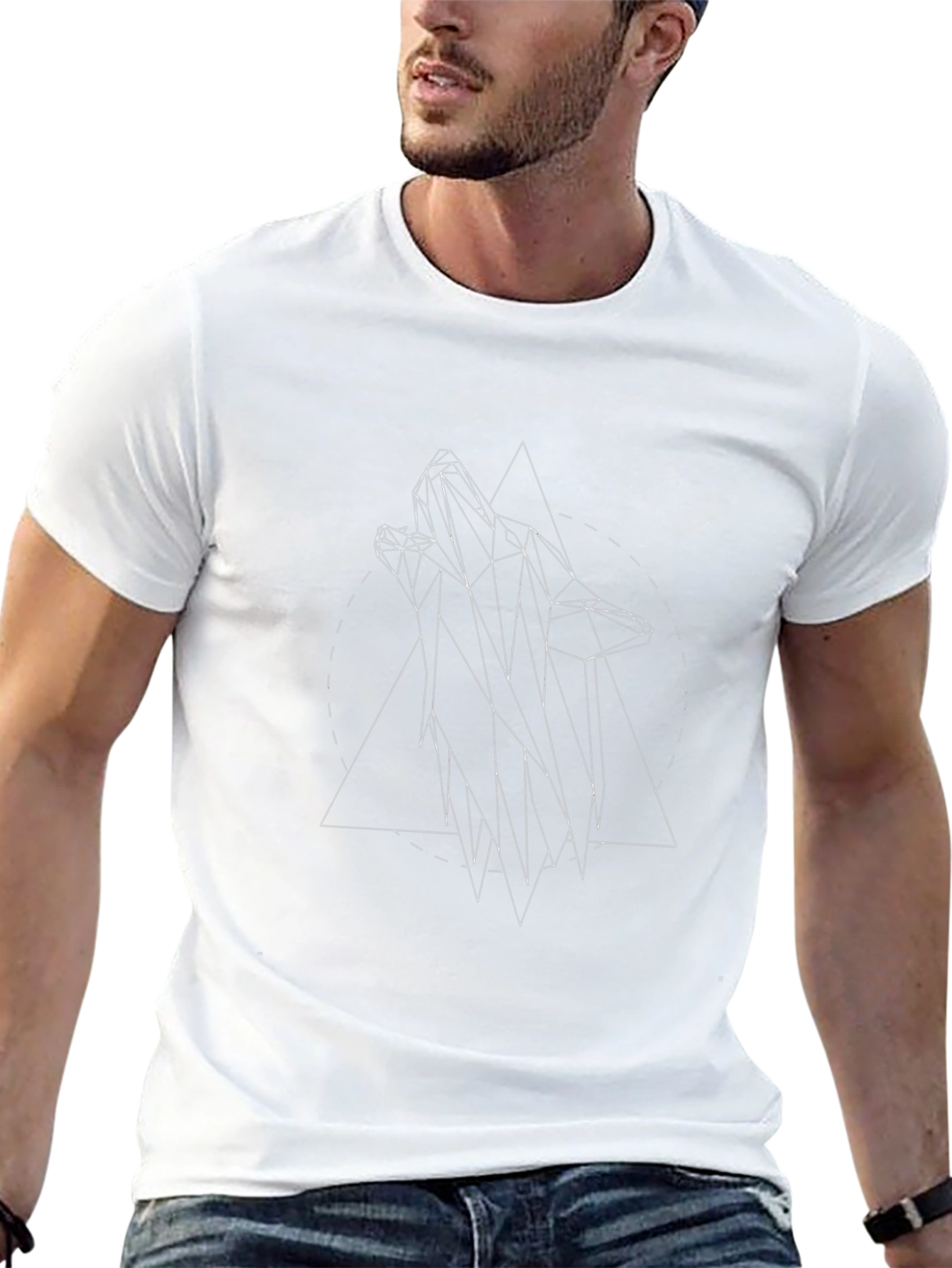 Geometric Wolf Graphic Black T-Shirt