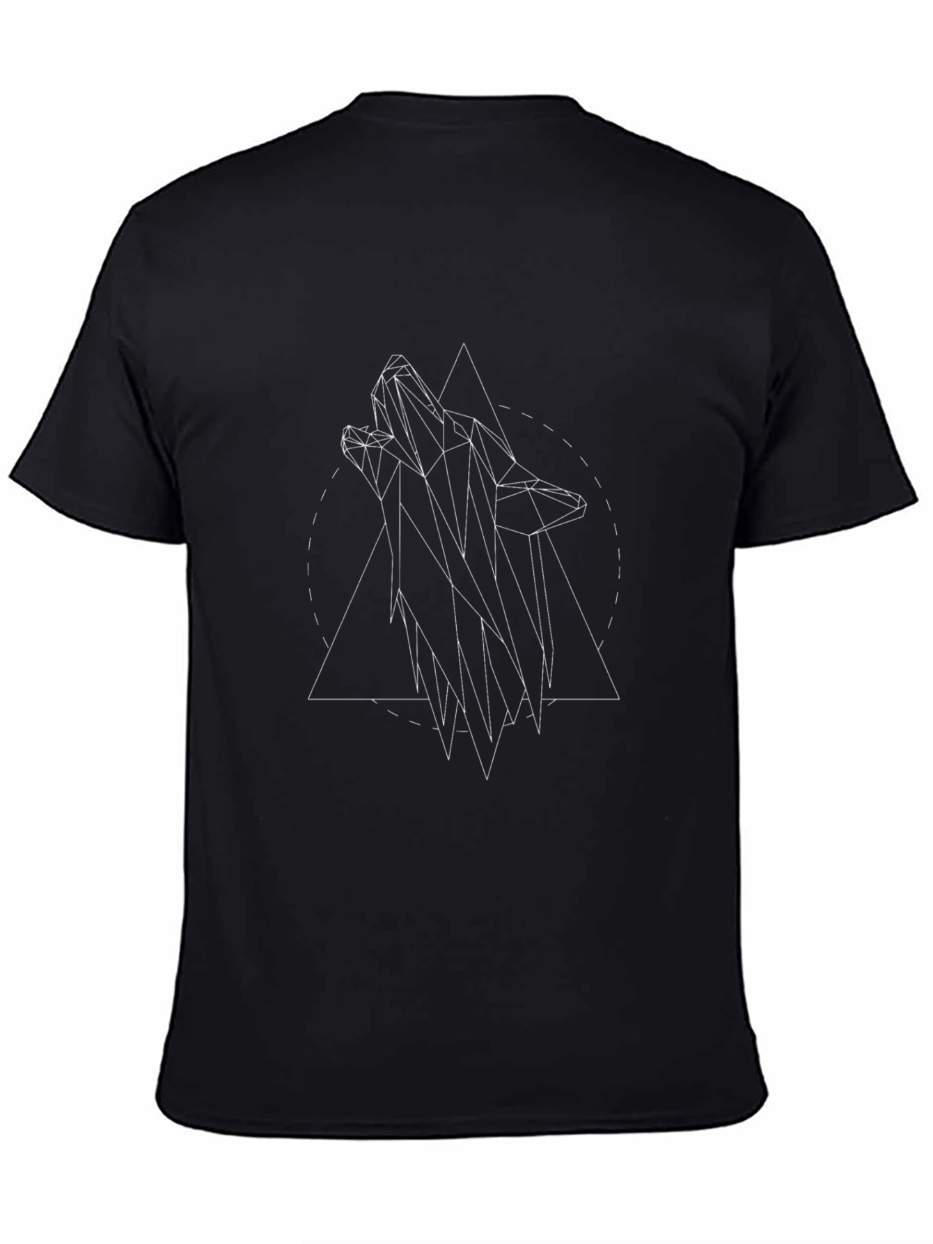 Geometric Wolf Graphic Black T-Shirt