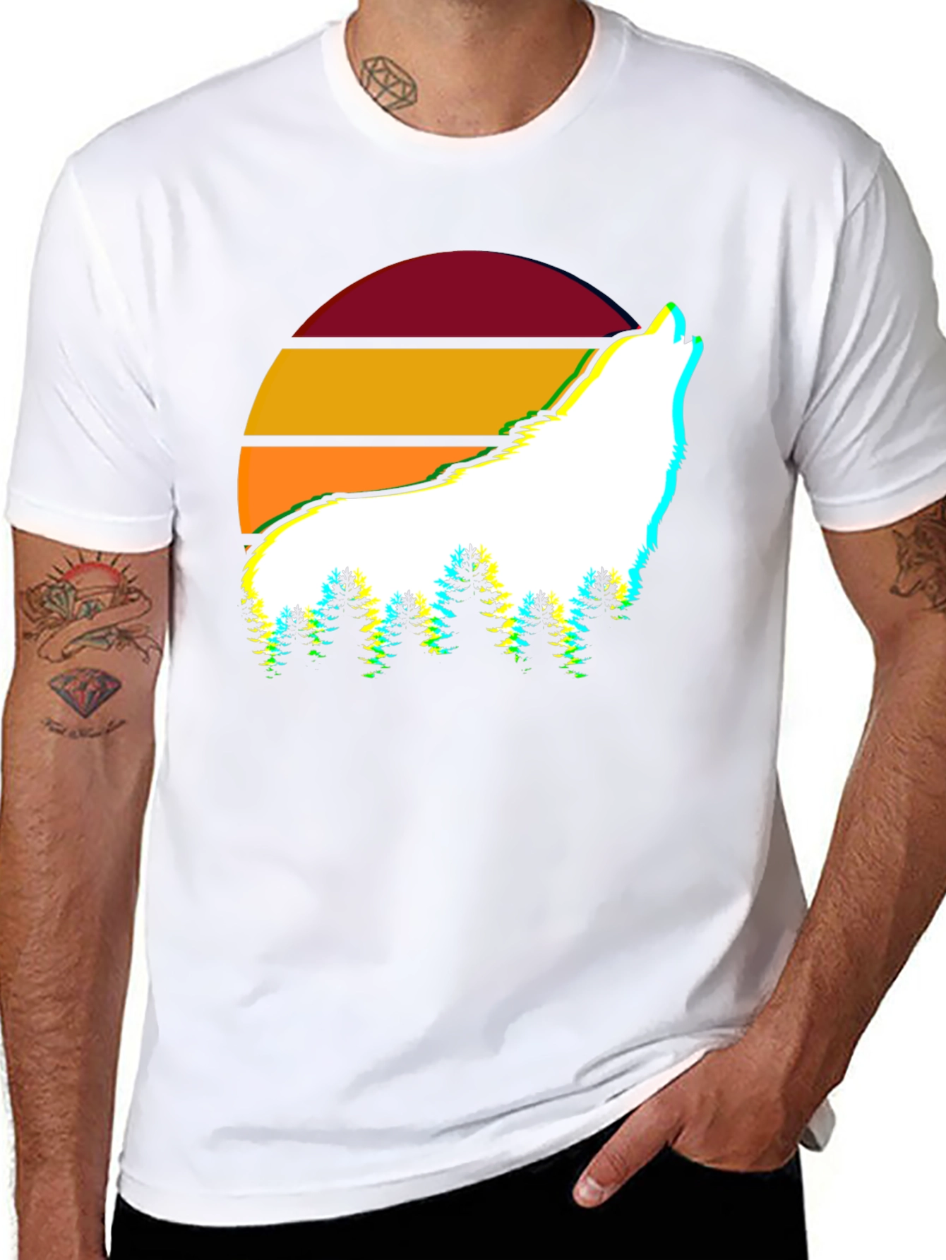 Wolf Sunset Graphic Tee - Stylish Mens T-Shirt