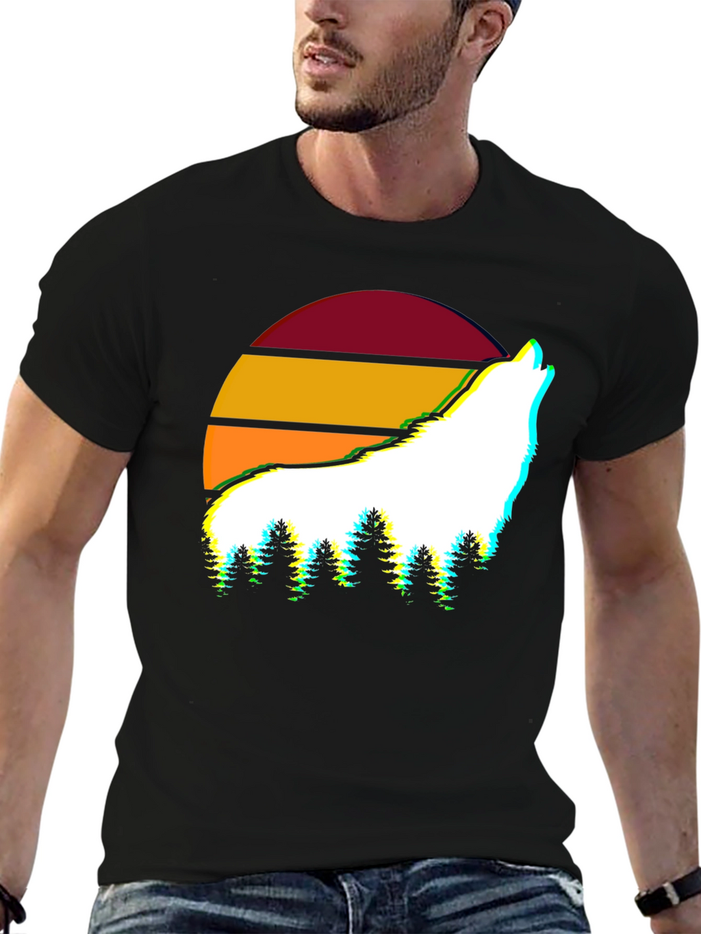 Wolf Sunset Graphic Tee - Stylish Mens T-Shirt