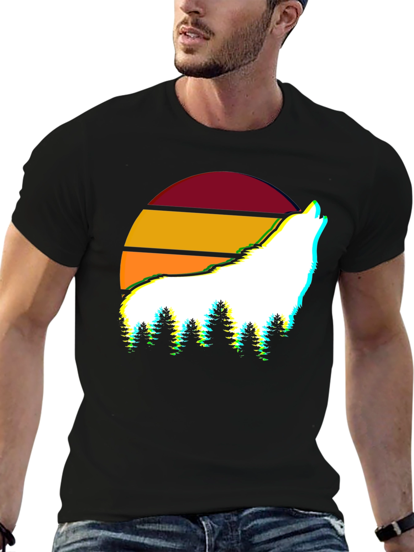 Wolf Sunset Graphic Tee - Stylish Mens T-Shirt