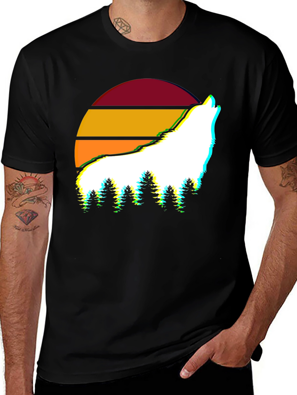 Wolf Sunset Graphic Tee - Stylish Mens T-Shirt