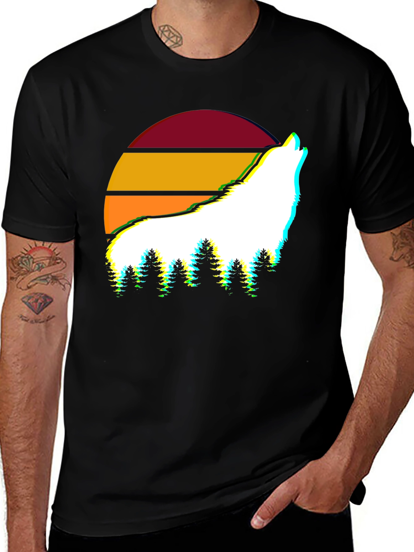 Wolf Sunset Graphic Tee - Stylish Mens T-Shirt
