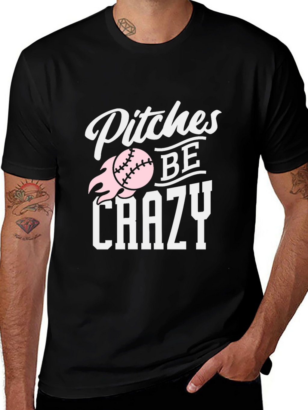 Pitches Be Crazy Baseball Graphic T-Shirt