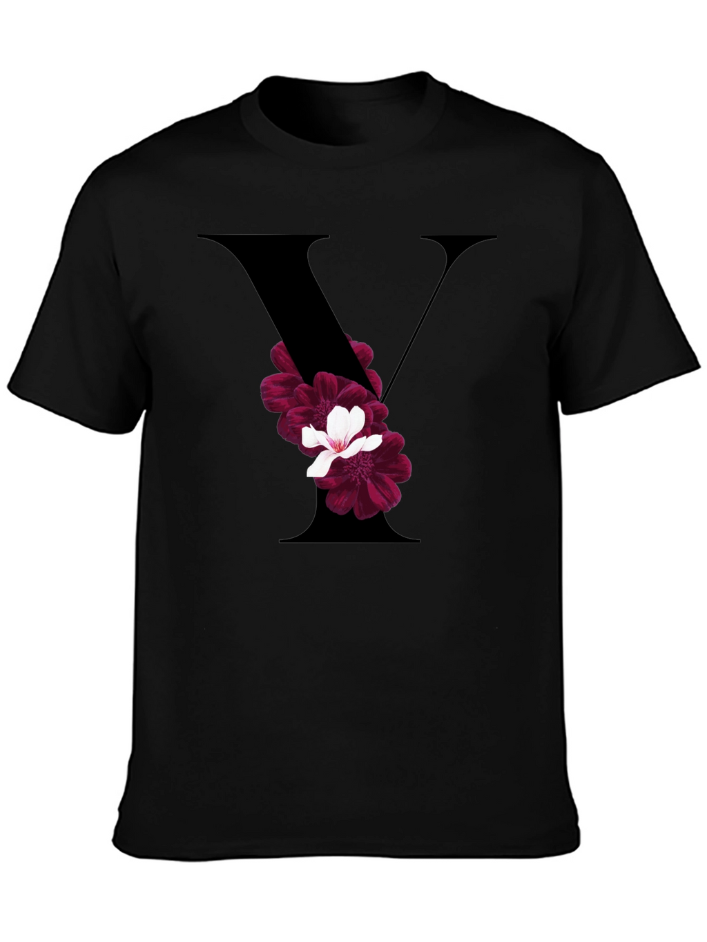 Floral Letter V Black T-Shirt