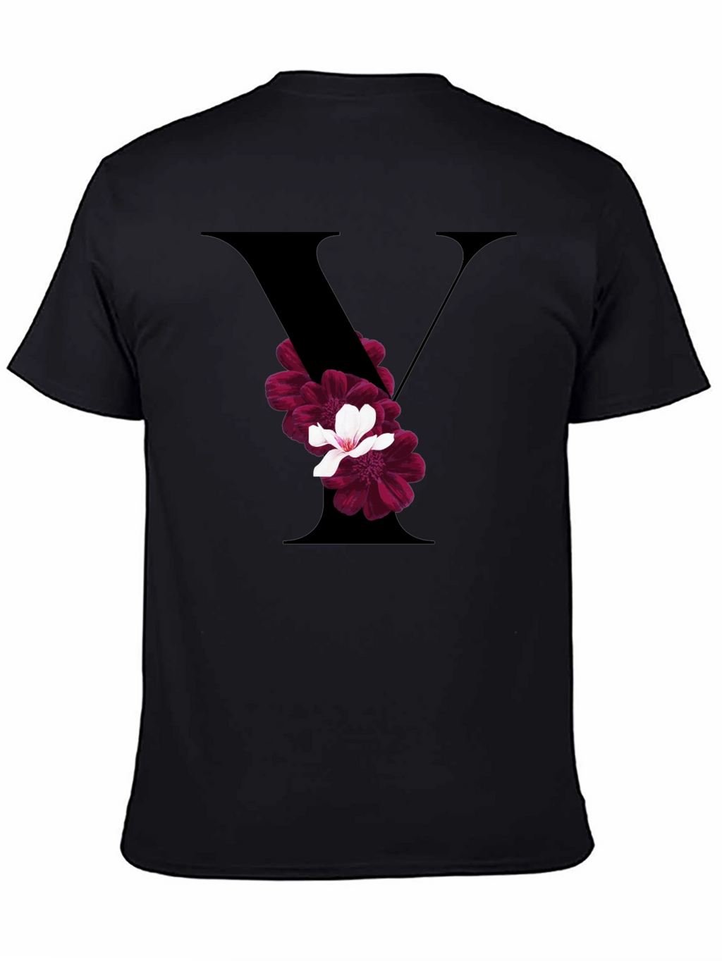 Floral Letter V Black T-Shirt