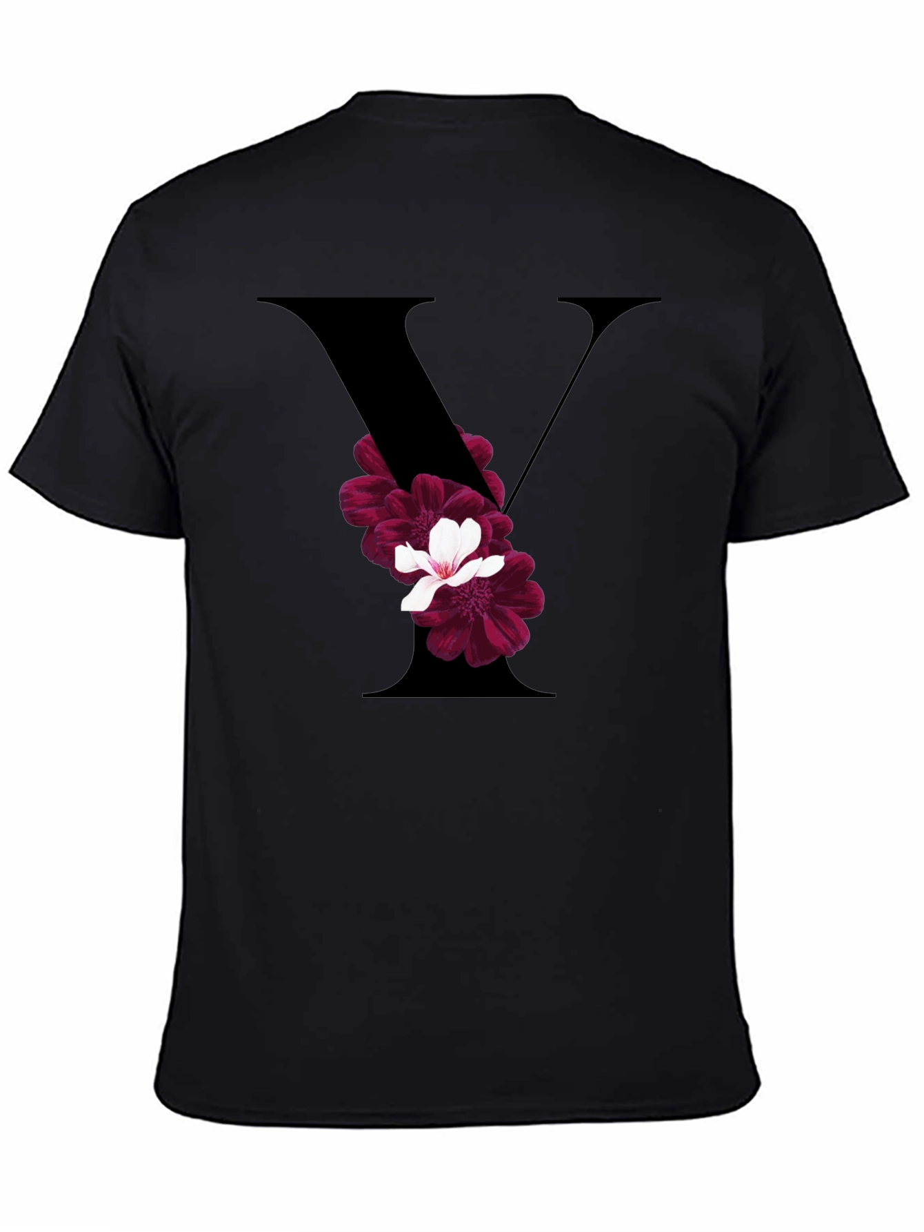 Floral Letter V Black T-Shirt