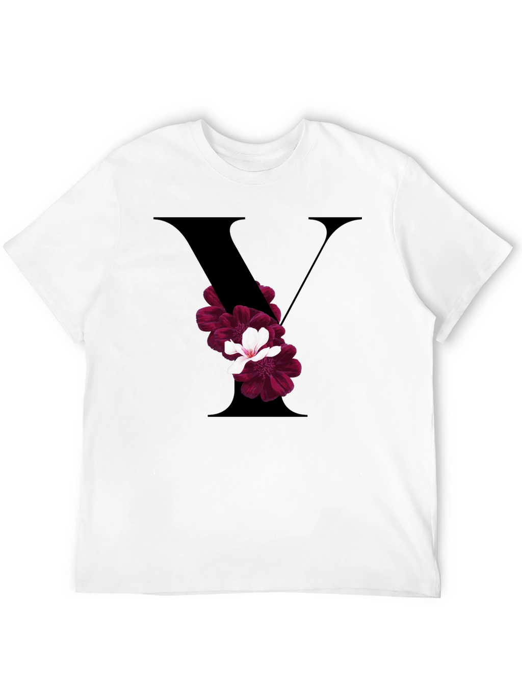 Floral Letter V Black T-Shirt